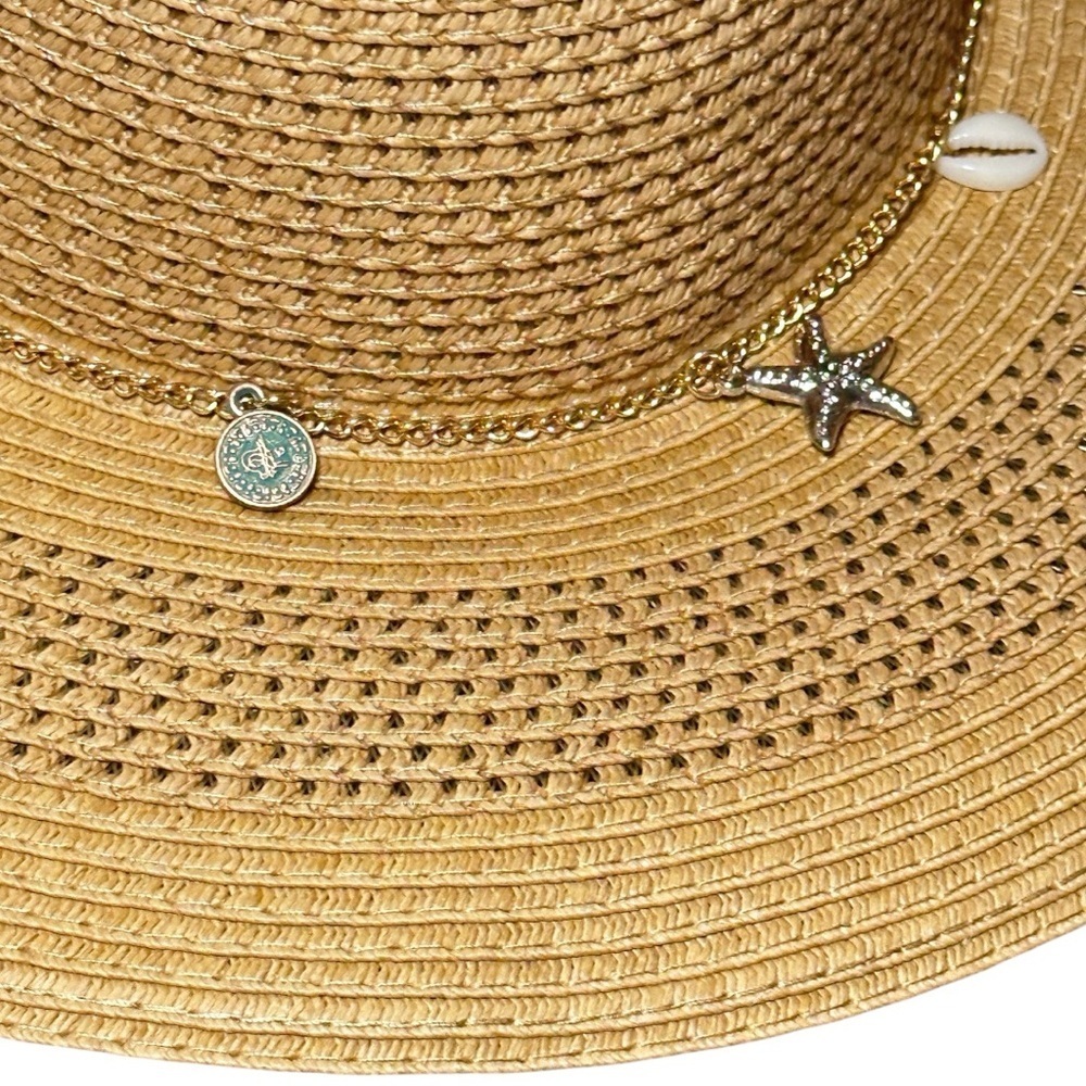 Tan Sun Hat with Wide Brim and Decorative Band - Picture 3 of 3
